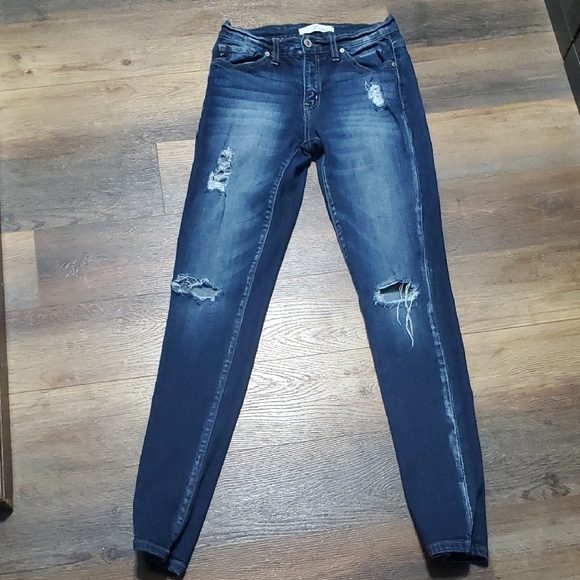 KanCan Blue Skinny Jeans with Modern Distressing - Picture 1 of 7